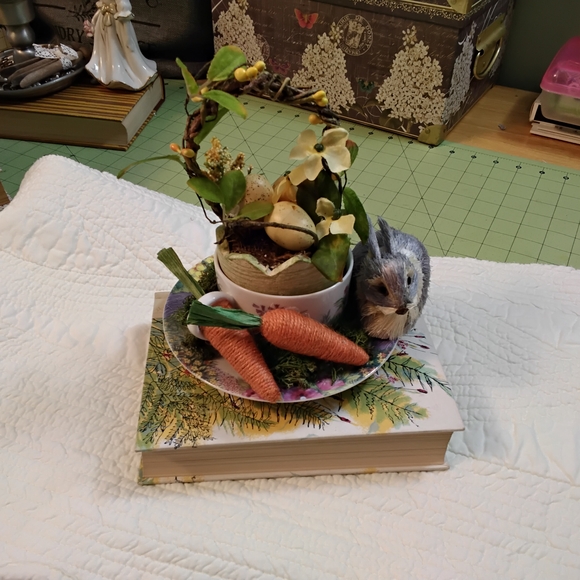 Handmade Other - 3888 Cup & Saucer Book And Floral Bunny Planter with Carrots